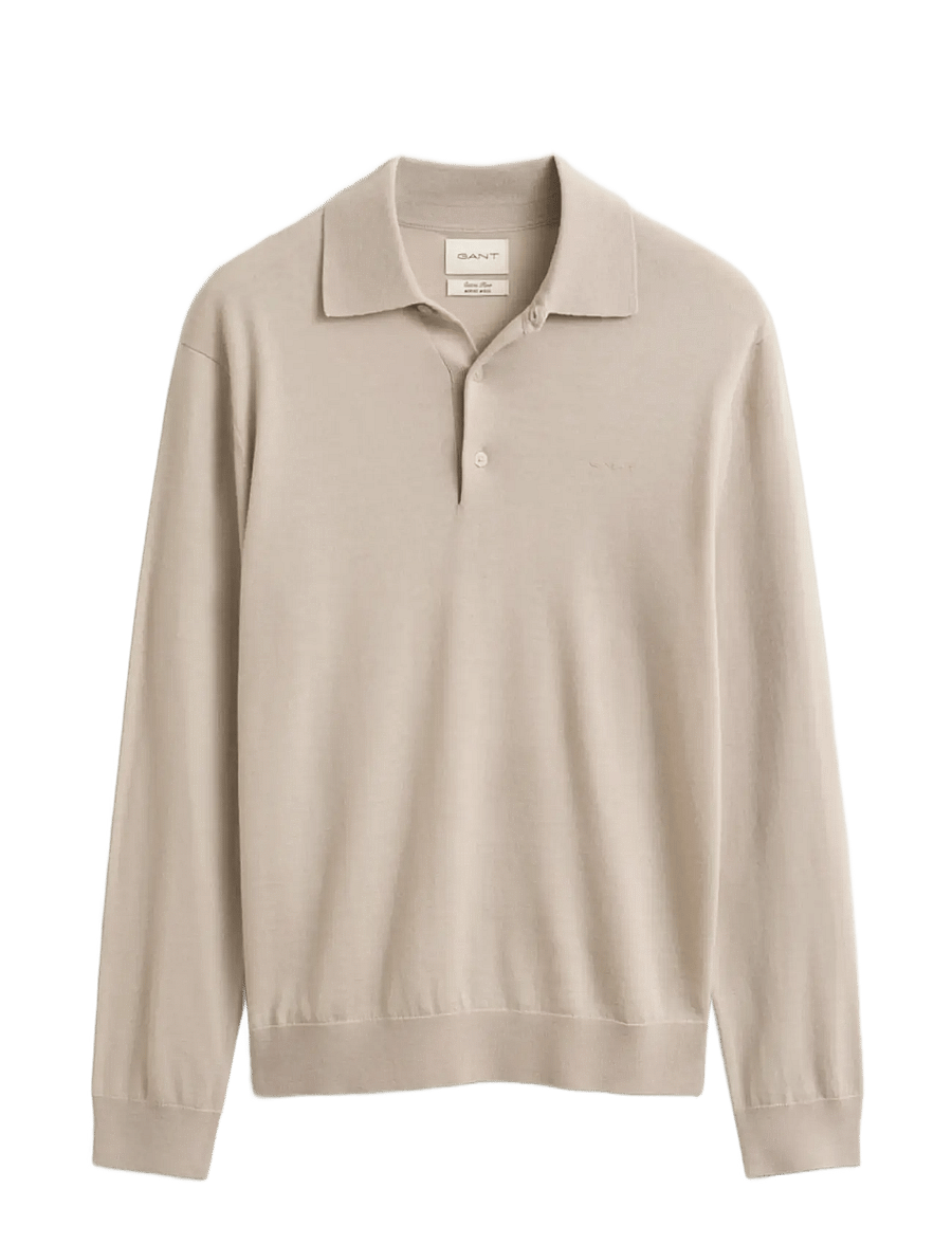 Gant - EXTRAFINE MERINO WOOL POLO - langärmelige strick-polohemden - clay beige - 0