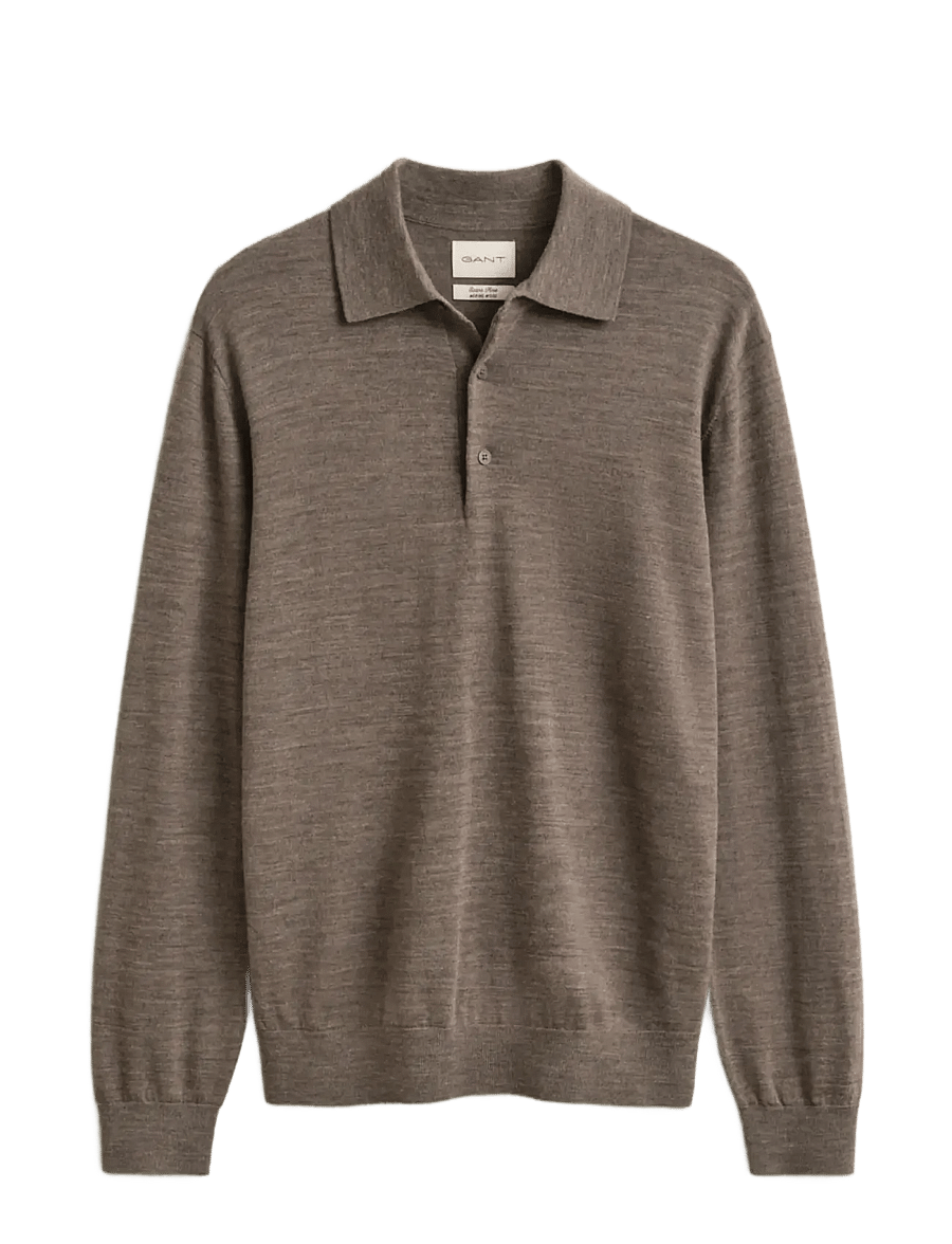 Gant - EXTRAFINE MERINO WOOL POLO - pikkade varrukatega kootud polod - dark hazelnut melange - 0
