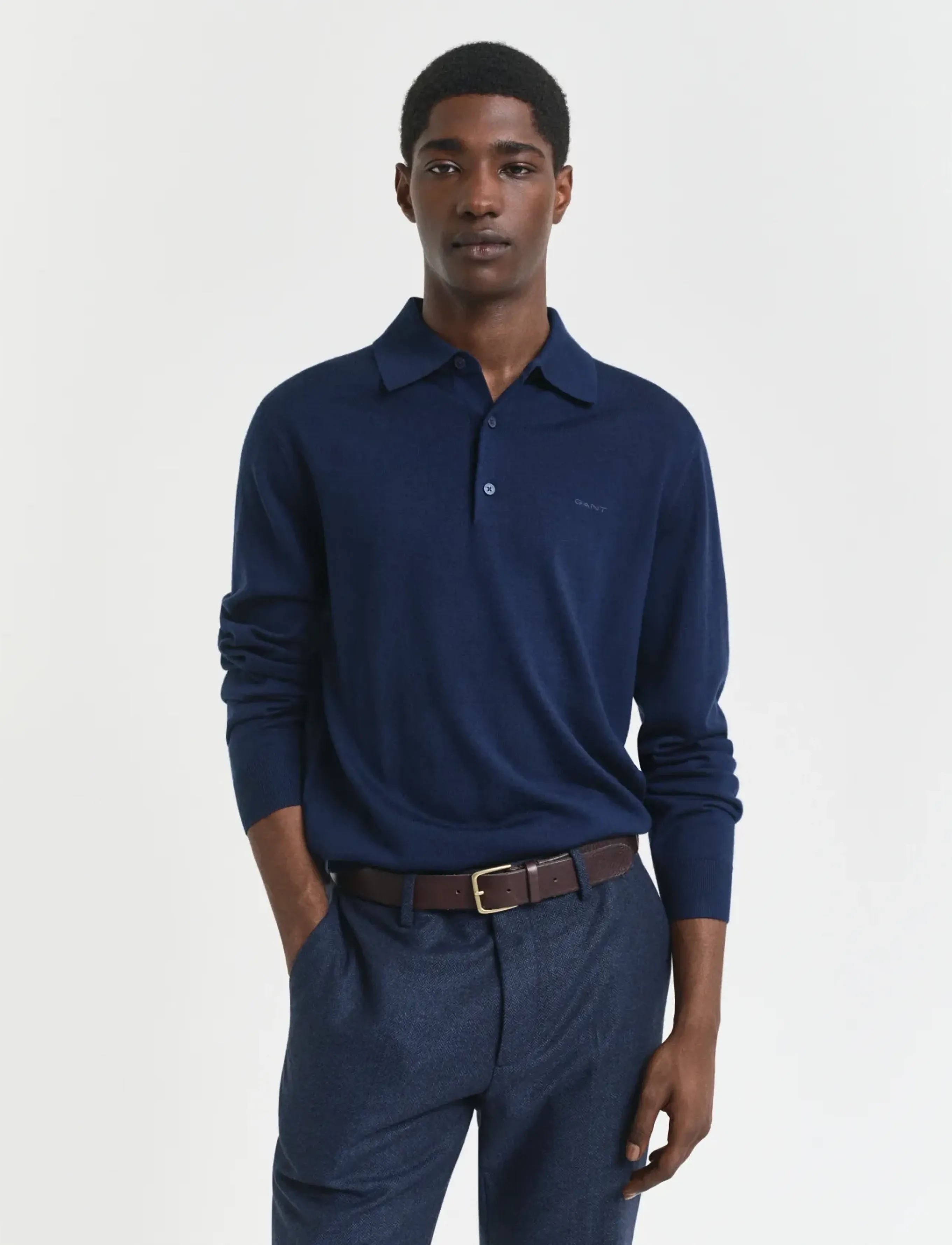 Gant Extrafine Merino Wool Polo, Mænd, Polo Sweater, Navy, Str: XXL