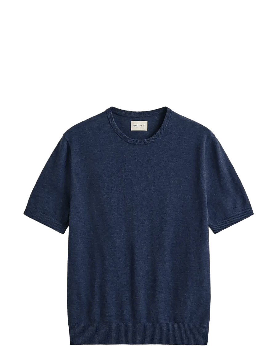 Gant - SLUB COTTON LINEN SS C-NECK - kortærmede t-shirts - dark indigo melange - 1