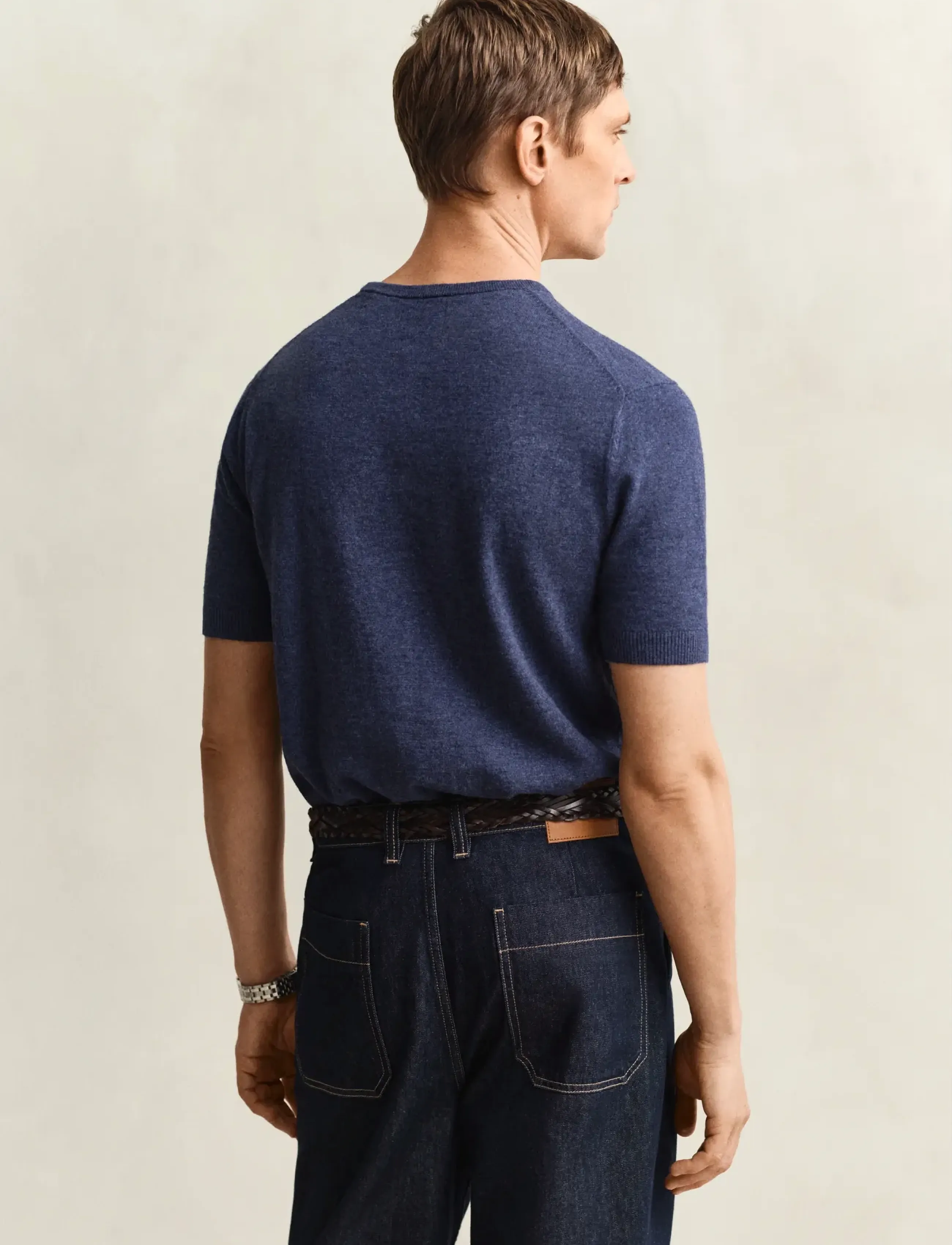 Gant - SLUB COTTON LINEN SS C-NECK - kortærmede t-shirts - dark indigo melange - 2