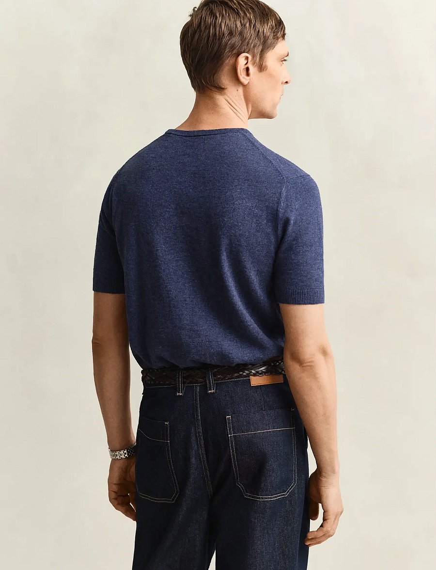 Gant - SLUB COTTON LINEN SS C-NECK - kortærmede t-shirts - dark indigo melange - 2