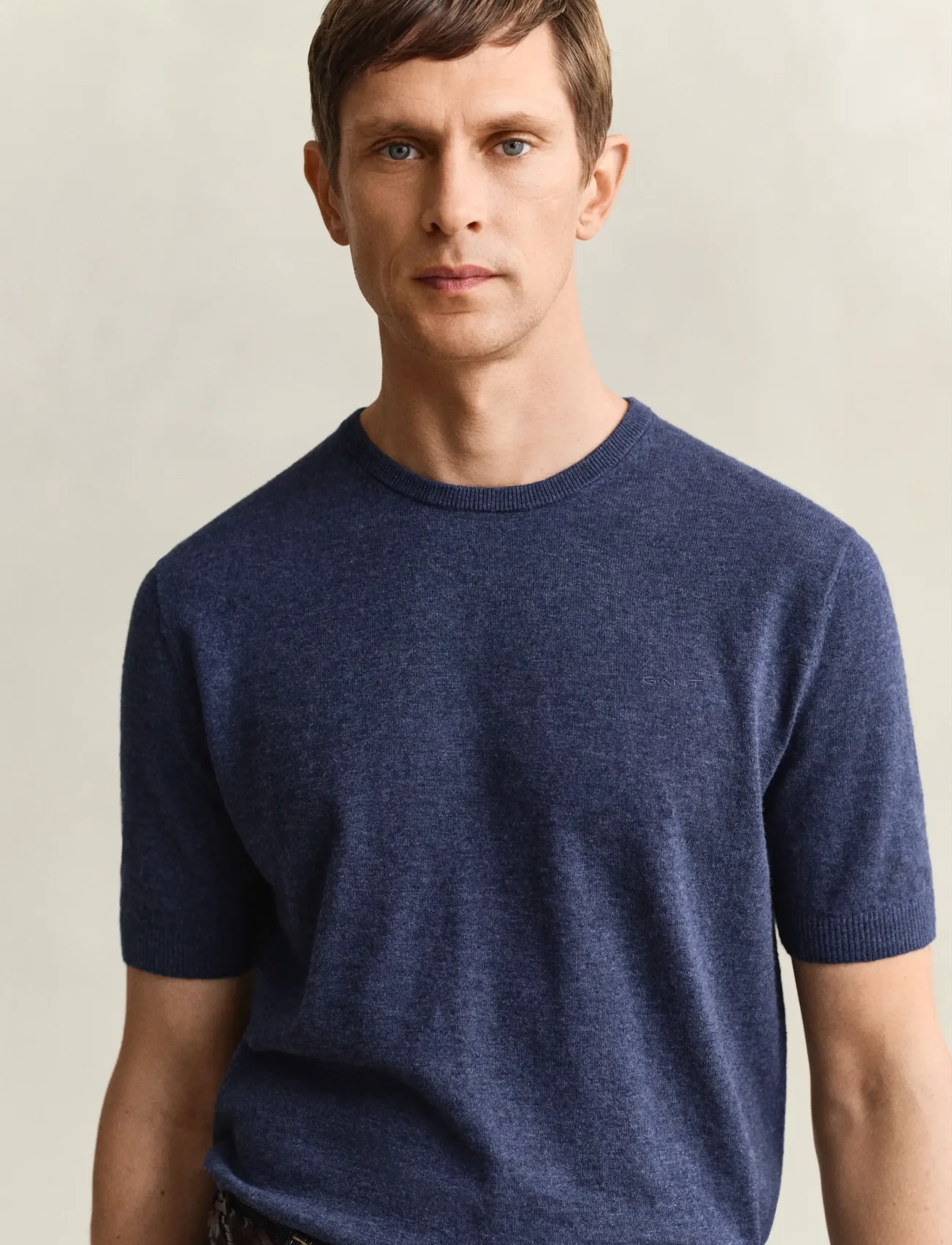 Gant - SLUB COTTON LINEN SS C-NECK - kortærmede t-shirts - dark indigo melange - 3