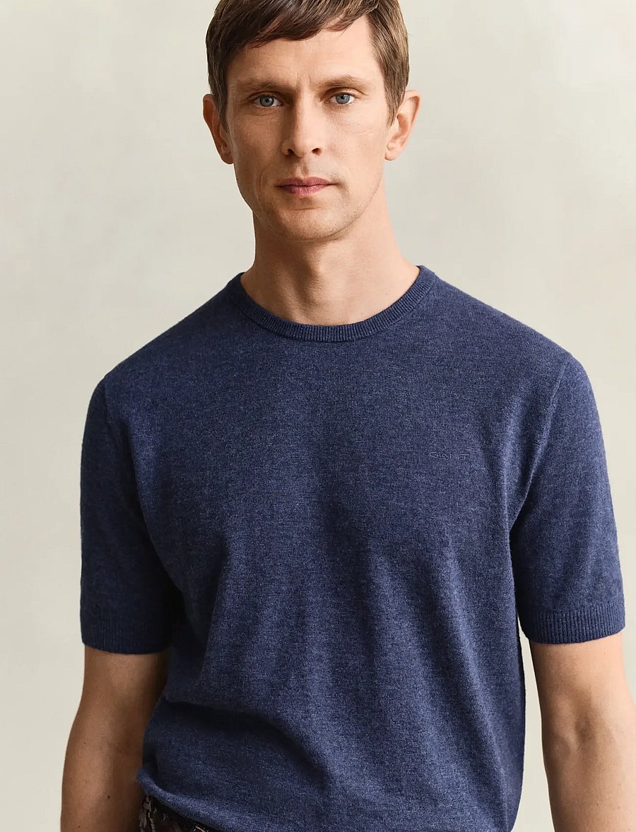 Gant - SLUB COTTON LINEN SS C-NECK - kortærmede t-shirts - dark indigo melange - 3