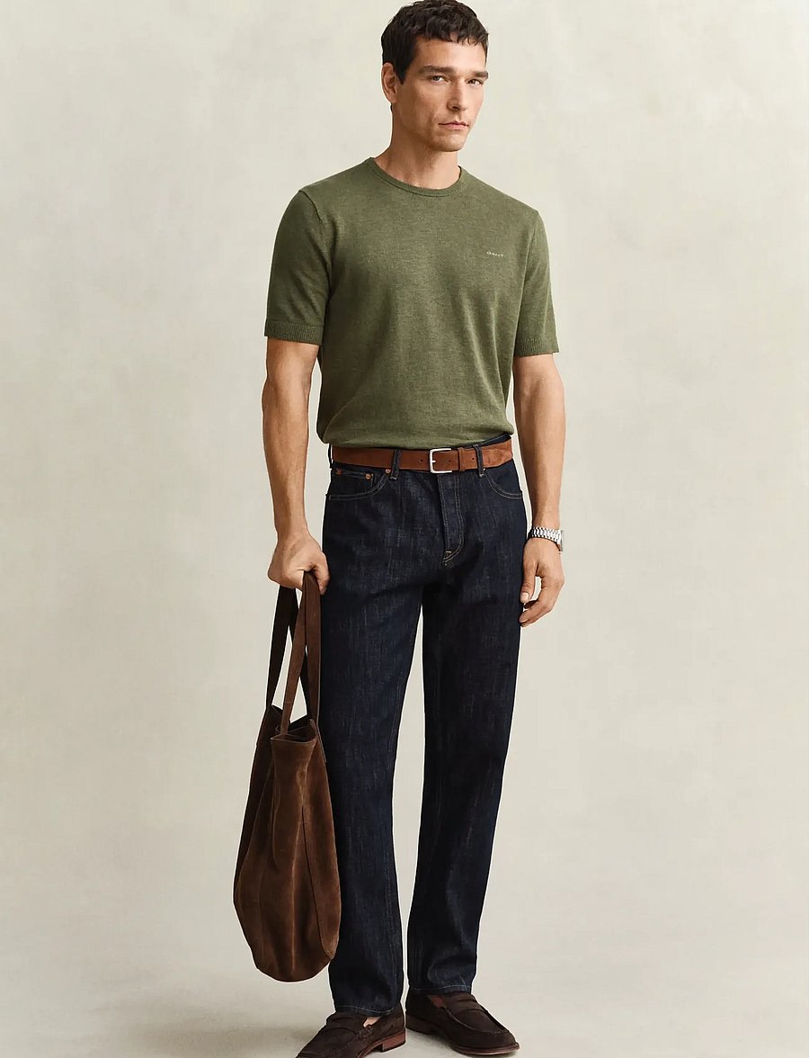 Gant - SLUB COTTON LINEN SS C-NECK - t-shirts à manches courtes - dry herb green - 4