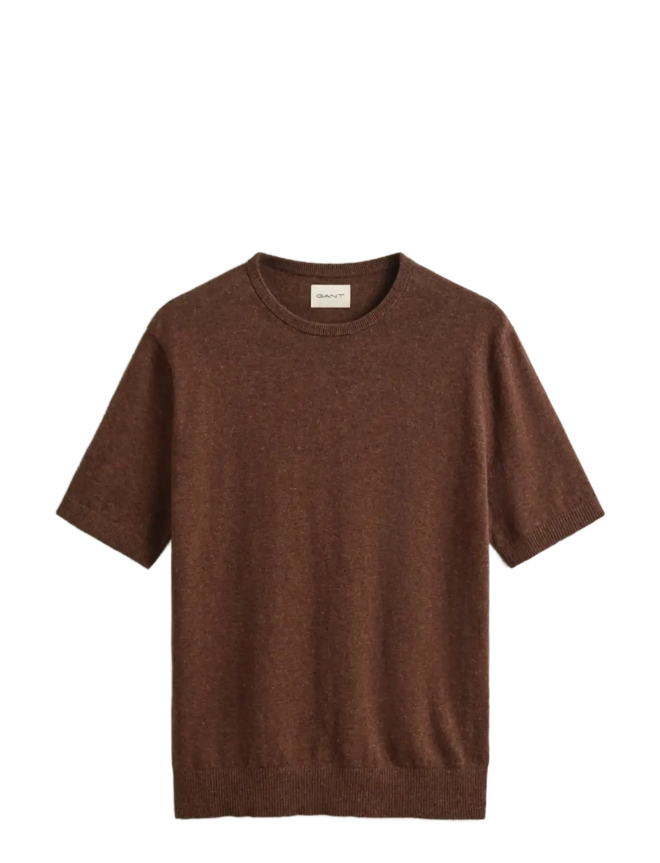 GANT SLUB COTTON LINEN SS C-NECK - GANT - HAZELNUT MELANGE / brown