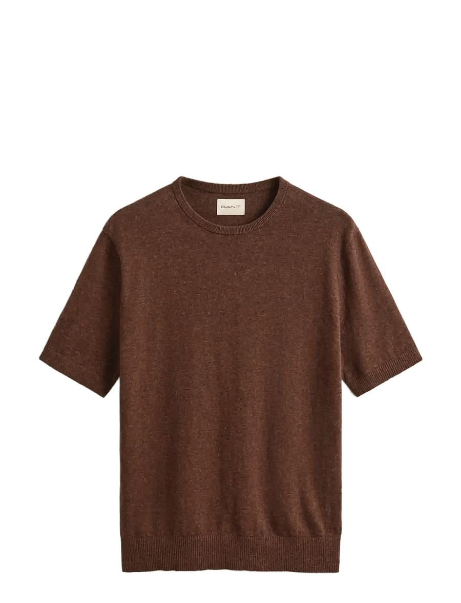 Gant - SLUB COTTON LINEN SS C-NECK - kortærmede t-shirts - hazelnut melange - 1