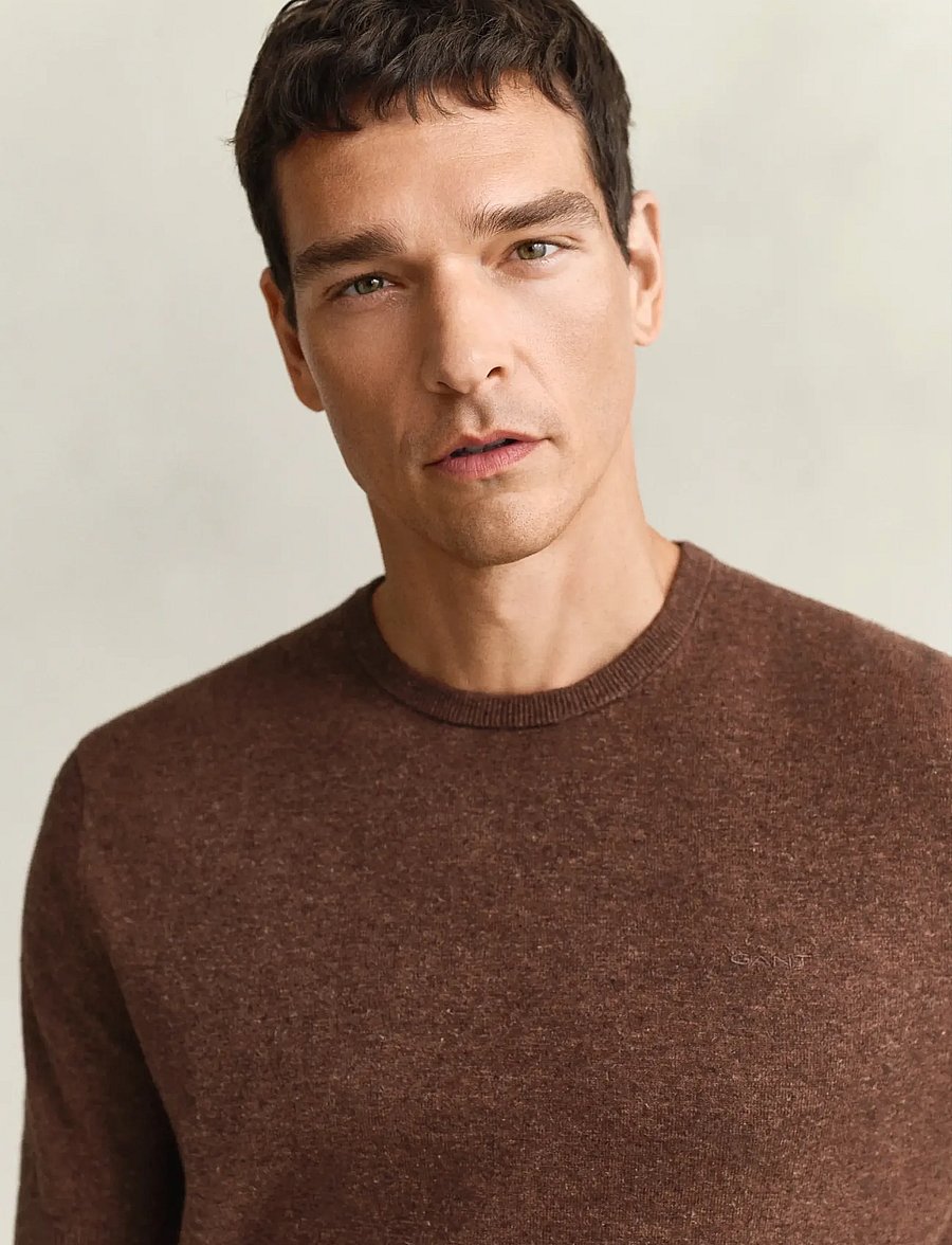 Gant - SLUB COTTON LINEN SS C-NECK - kortærmede t-shirts - hazelnut melange - 3
