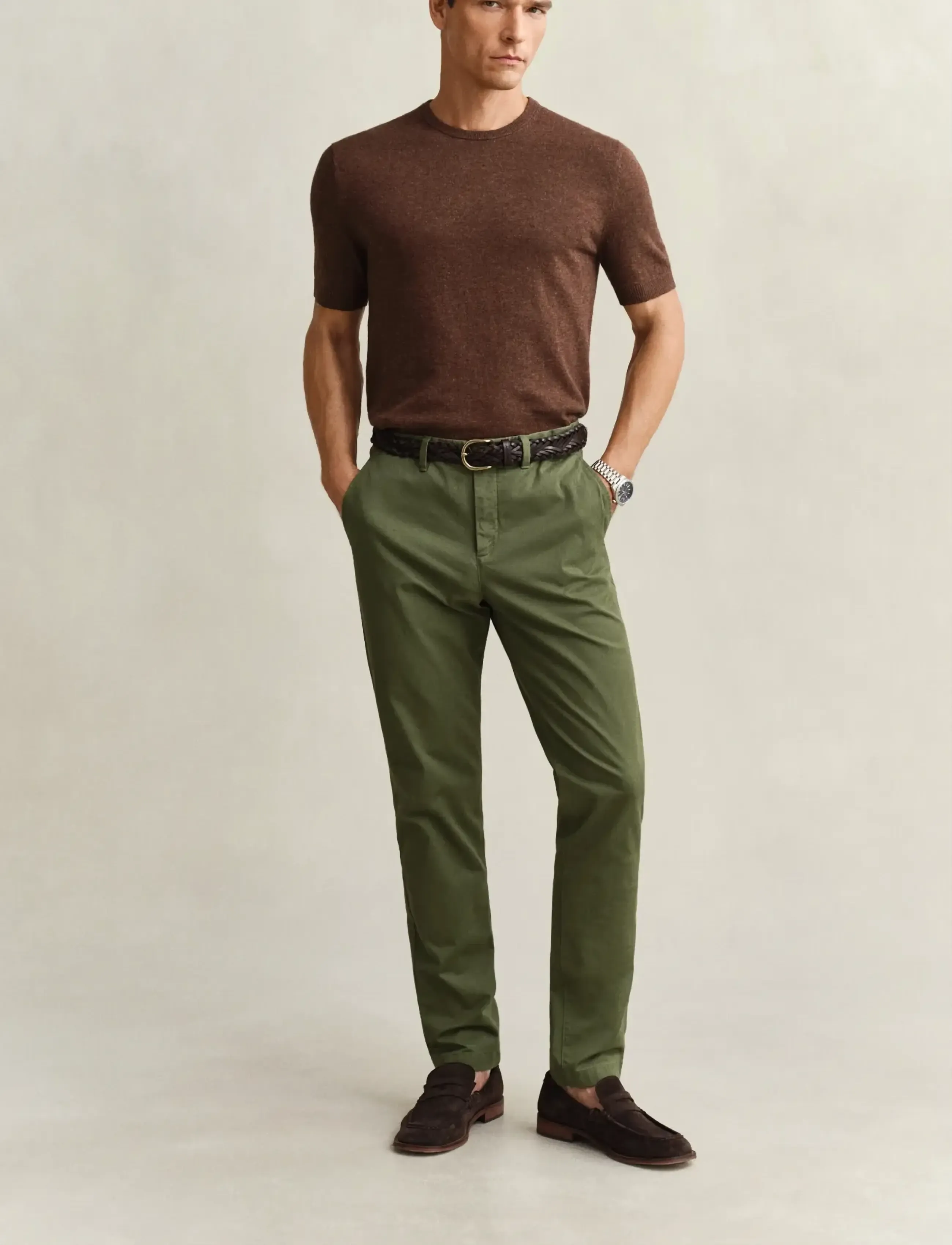Gant - SLUB COTTON LINEN SS C-NECK - kortærmede t-shirts - hazelnut melange - 4