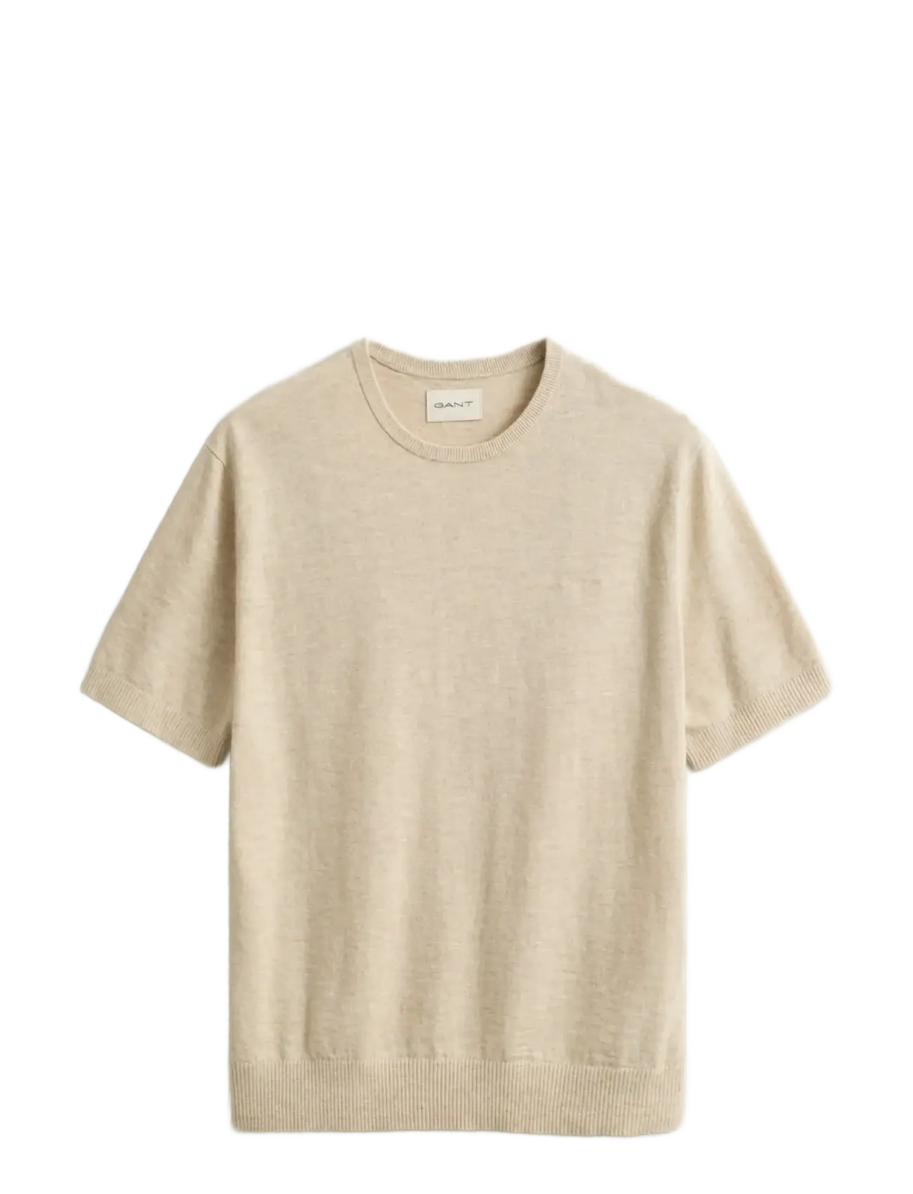 GANT SLUB COTTON LINEN SS C-NECK - T-särgid - SEED MELANGE / beige