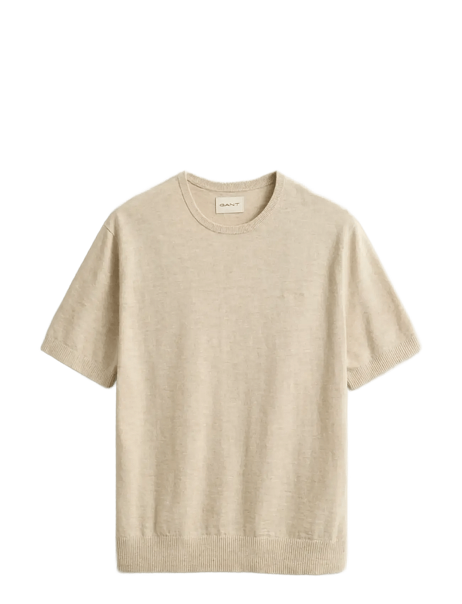 Gant - SLUB COTTON LINEN SS C-NECK - kortærmede t-shirts - seed melange - 1