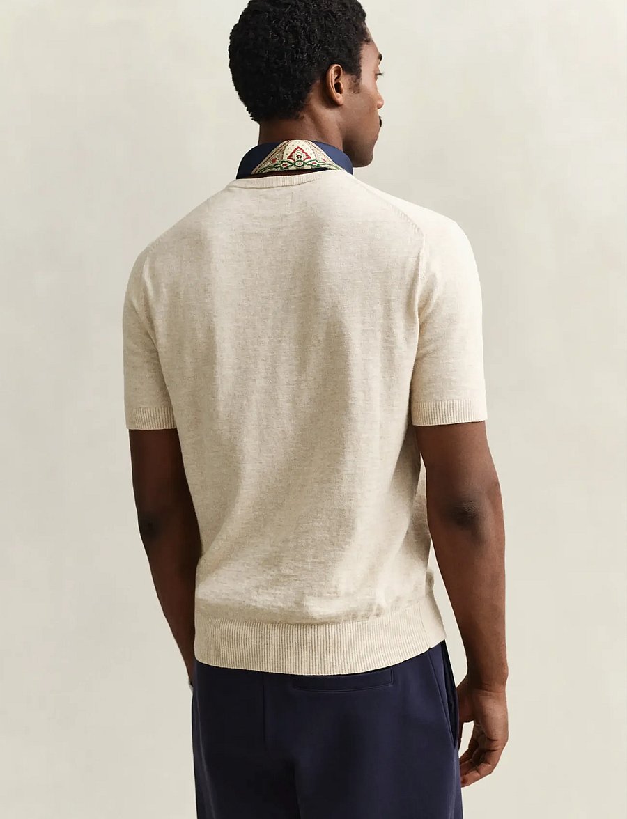 Gant - SLUB COTTON LINEN SS C-NECK - kortærmede t-shirts - seed melange - 2