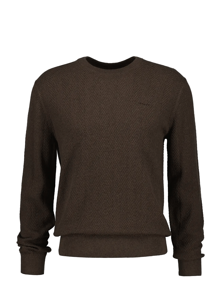 Gant - HERRINGBONE TEXTURED C-NECK - round necks - brown melange - 0