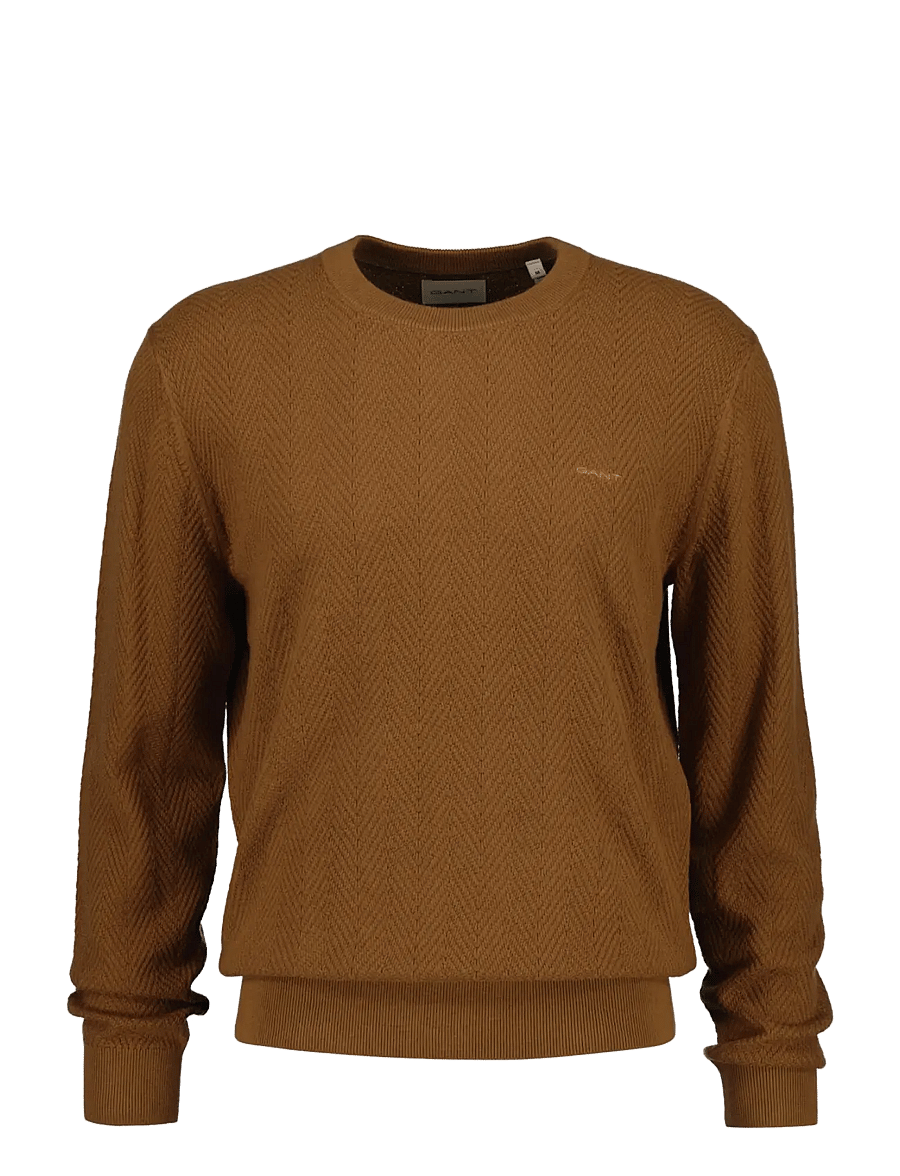 Gant - HERRINGBONE TEXTURED C-NECK - rund hals - caramel brown - 0