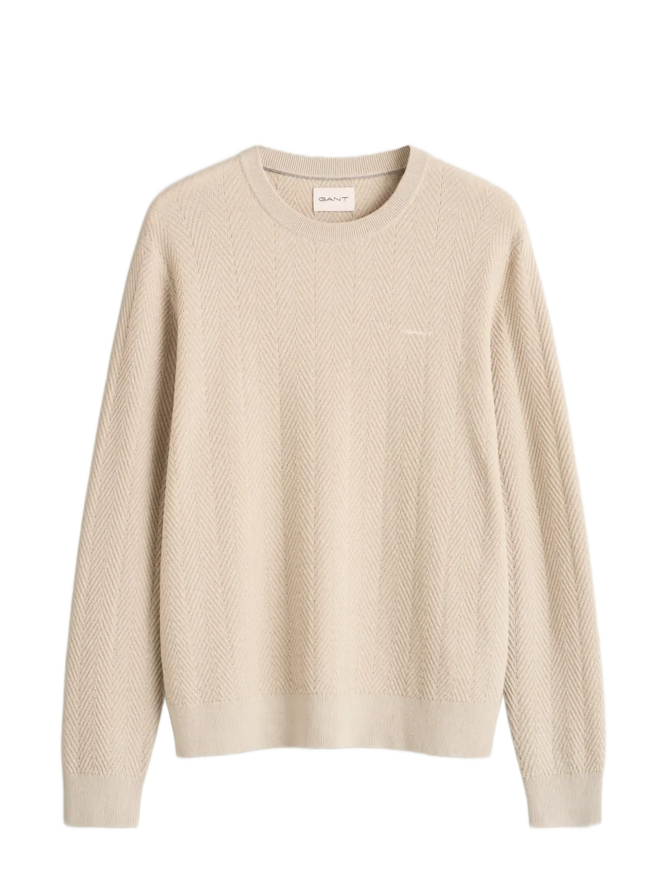 Gant HERRINGBONE TEXTURED C-NECK - Kläder - CLAY BEIGE / beige