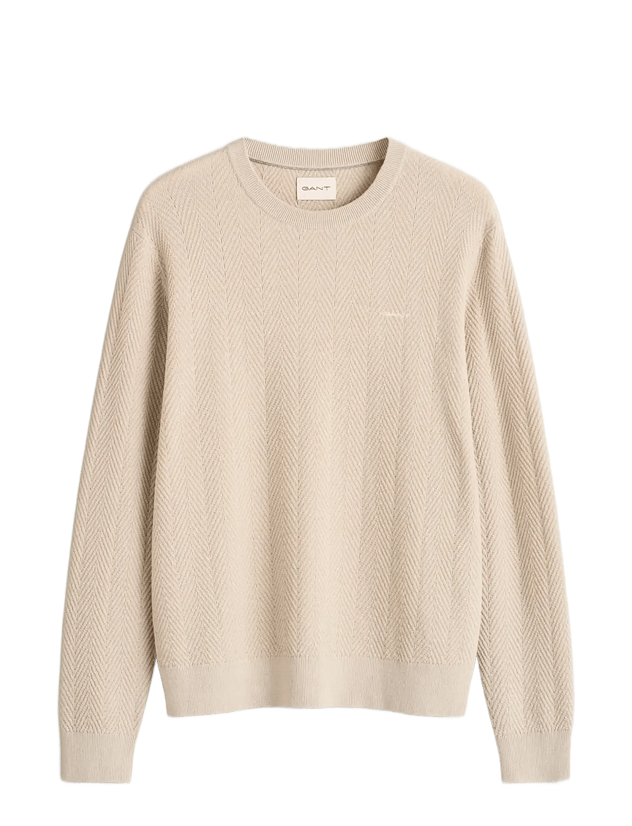 Gant - HERRINGBONE TEXTURED C-NECK - rundhalsad - clay beige - 0