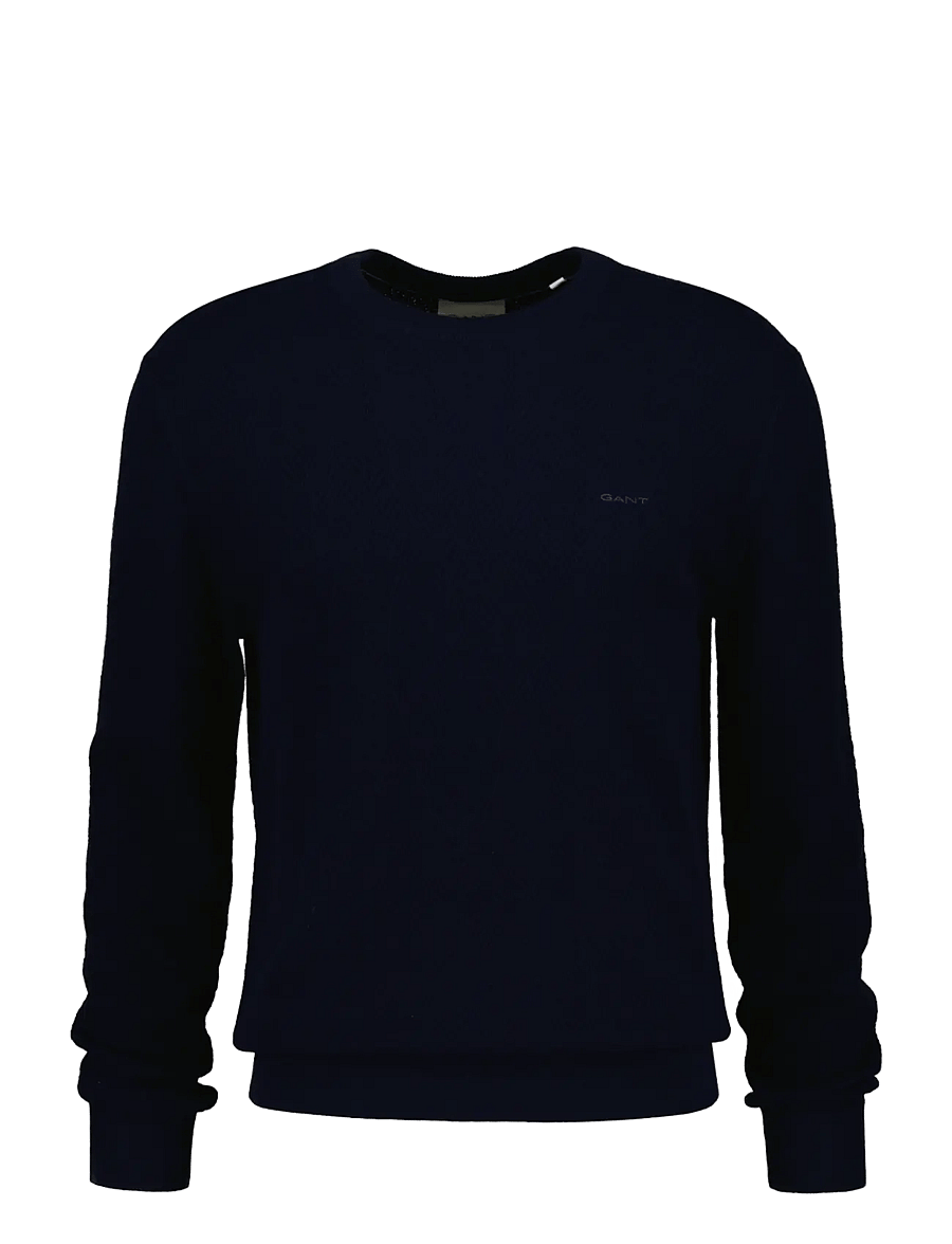 Gant - HERRINGBONE TEXTURED C-NECK - rund hals - evening blue - 0
