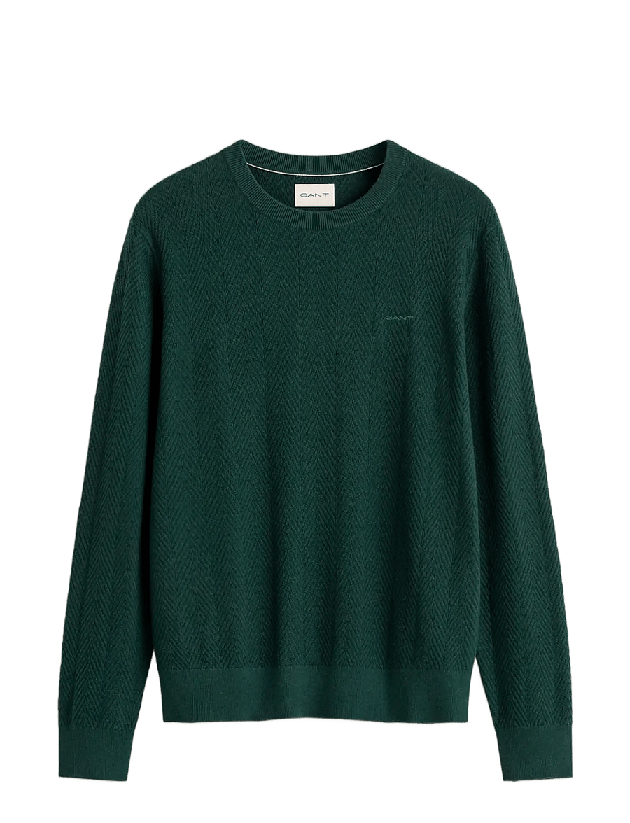 Gant - HERRINGBONE TEXTURED C-NECK - round necks - tartan green - 0