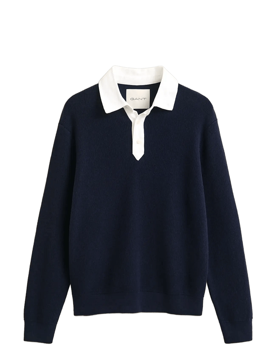 Gant - COTTON MERINO RUGGER - långärmade stickade pikétröjor - evening blue - 0