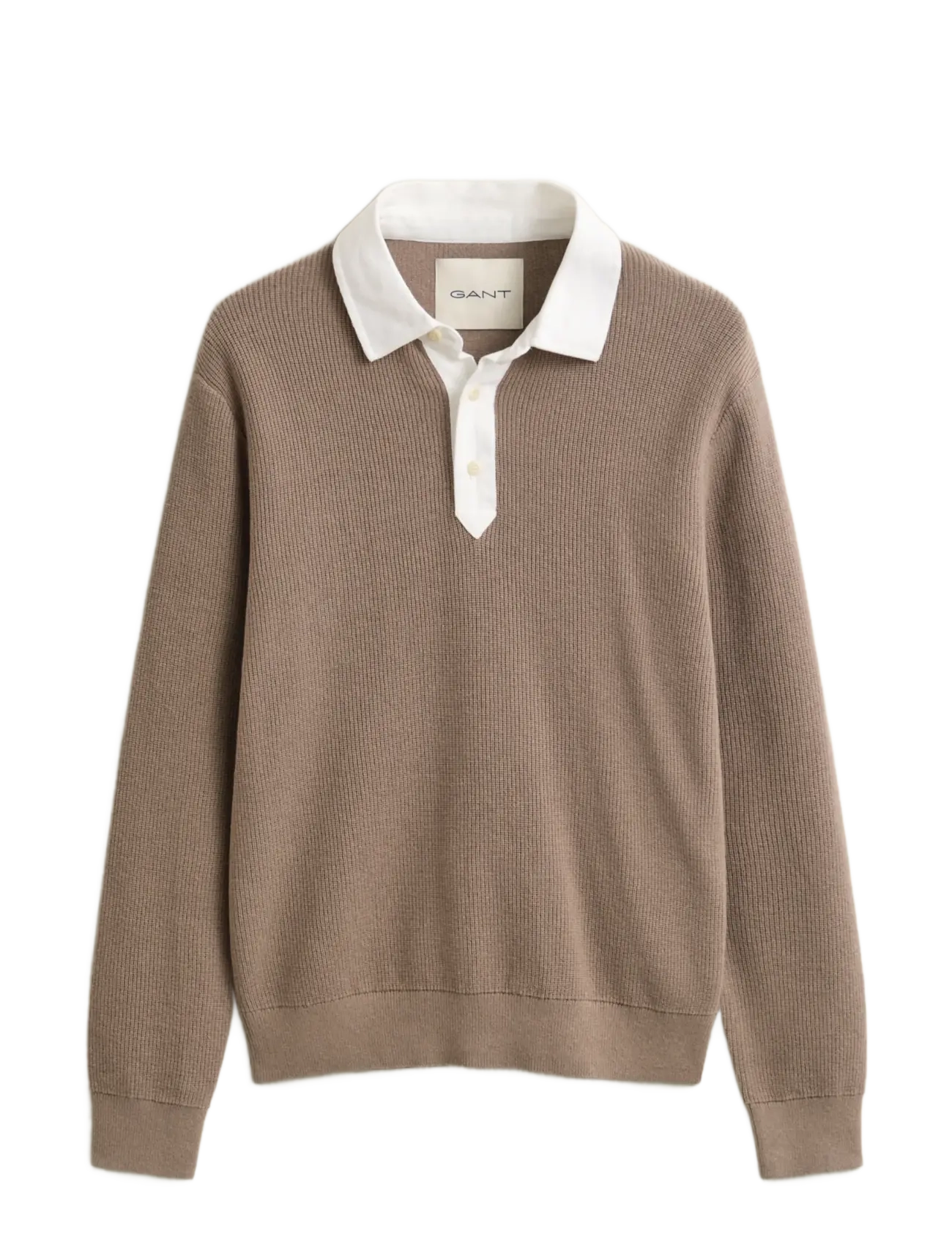Gant COTTON MERINO RUGGER - Langärmlige Strick-Polohemden - MIST TAUPE / brown