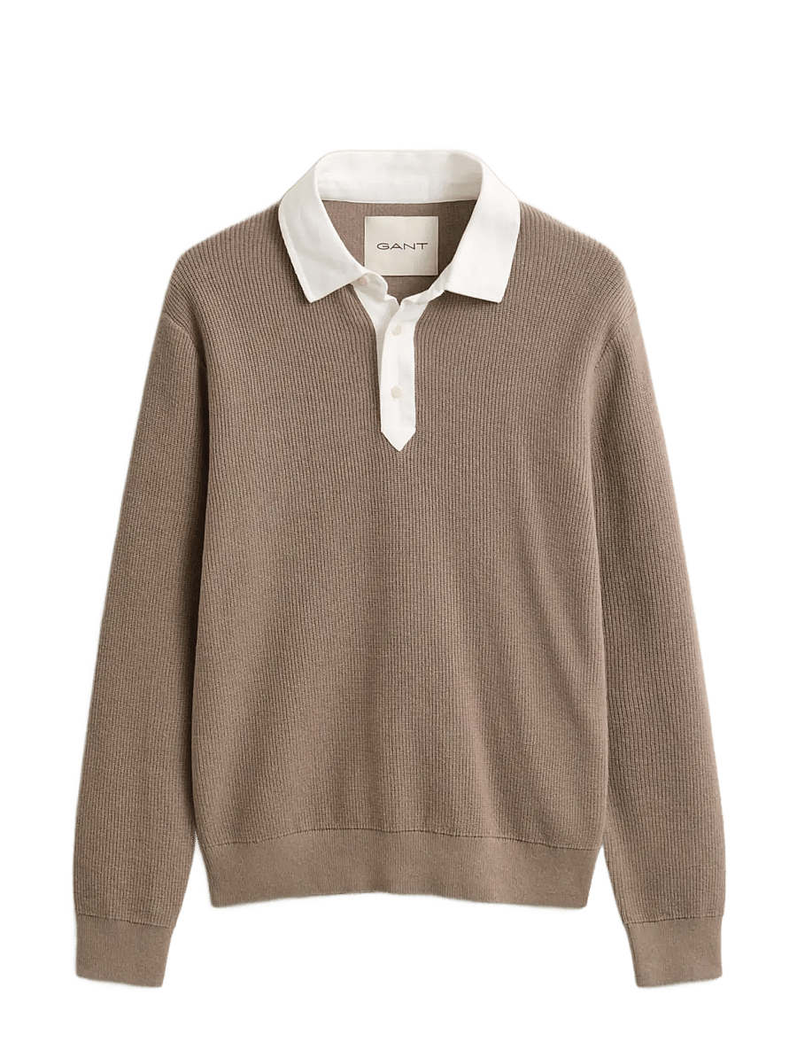 Gant - COTTON MERINO RUGGER - trikotažiniai polo marškinėliai ilgomis rankovėmis - mist taupe - 0
