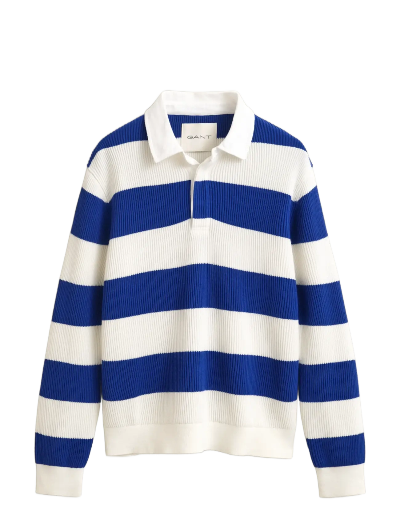 Gant Striped Cotton Merino Rugger, Mænd, Strikket Stribet Rugbytrøje, Cream, Str: XXXL