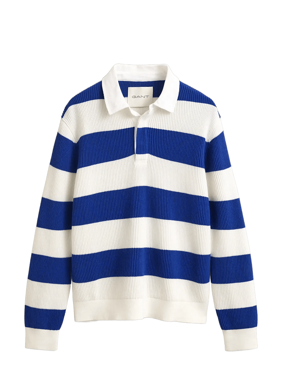 Gant - STRIPED COTTON MERINO RUGGER - langärmelige strick-polohemden - cream - 0