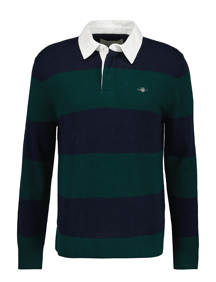 Gant - BARSTRIPED LAMBSWOOL RUGGER - langärmelige strick-polohemden - dark emerald - 1