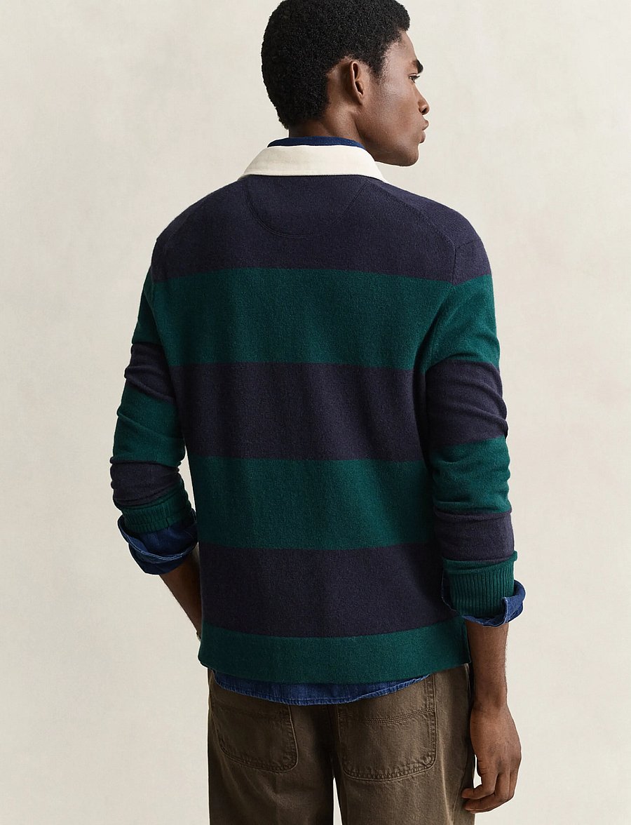 Gant - BARSTRIPED LAMBSWOOL RUGGER - langärmelige strick-polohemden - dark emerald - 2