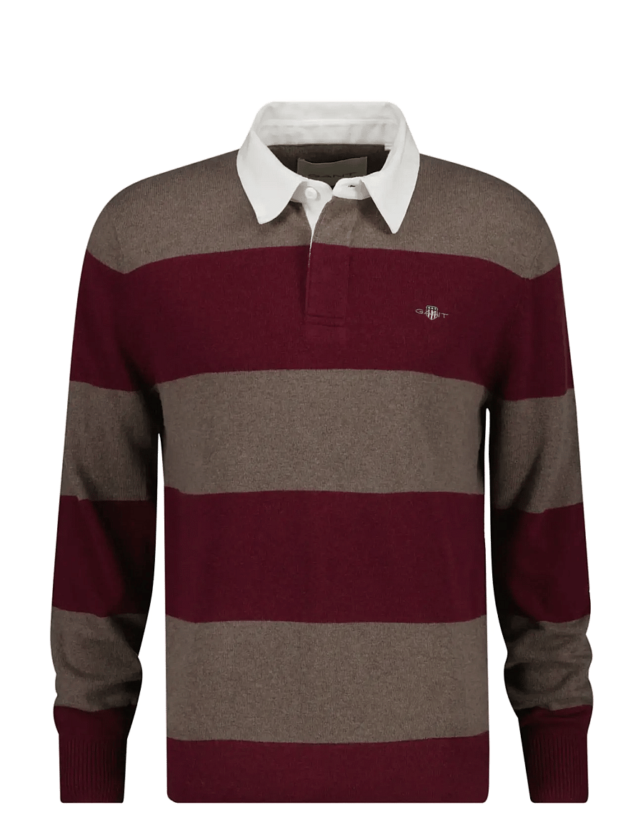 Gant - BARSTRIPED LAMBSWOOL RUGGER - langärmelige strick-polohemden - deep grape wine - 0
