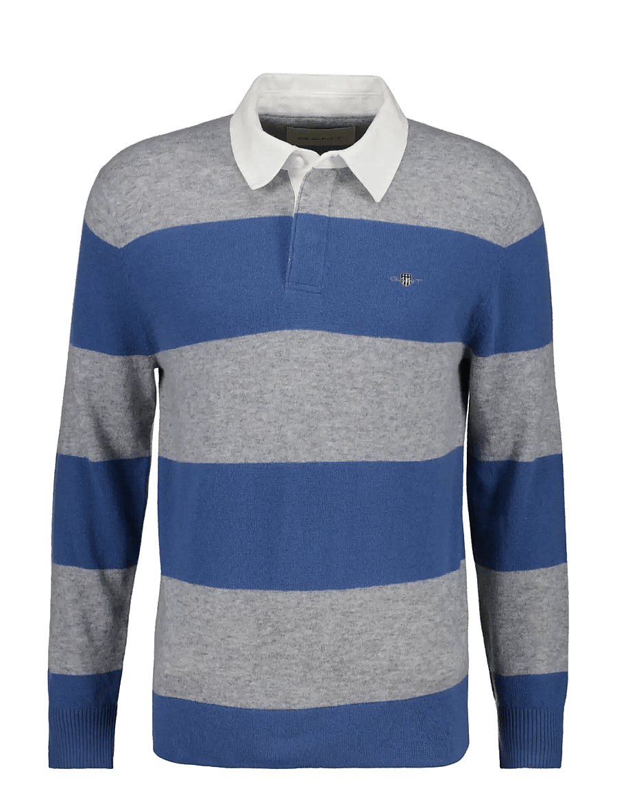 Gant - BARSTRIPED LAMBSWOOL RUGGER - langärmelige strick-polohemden - grey melange - 1
