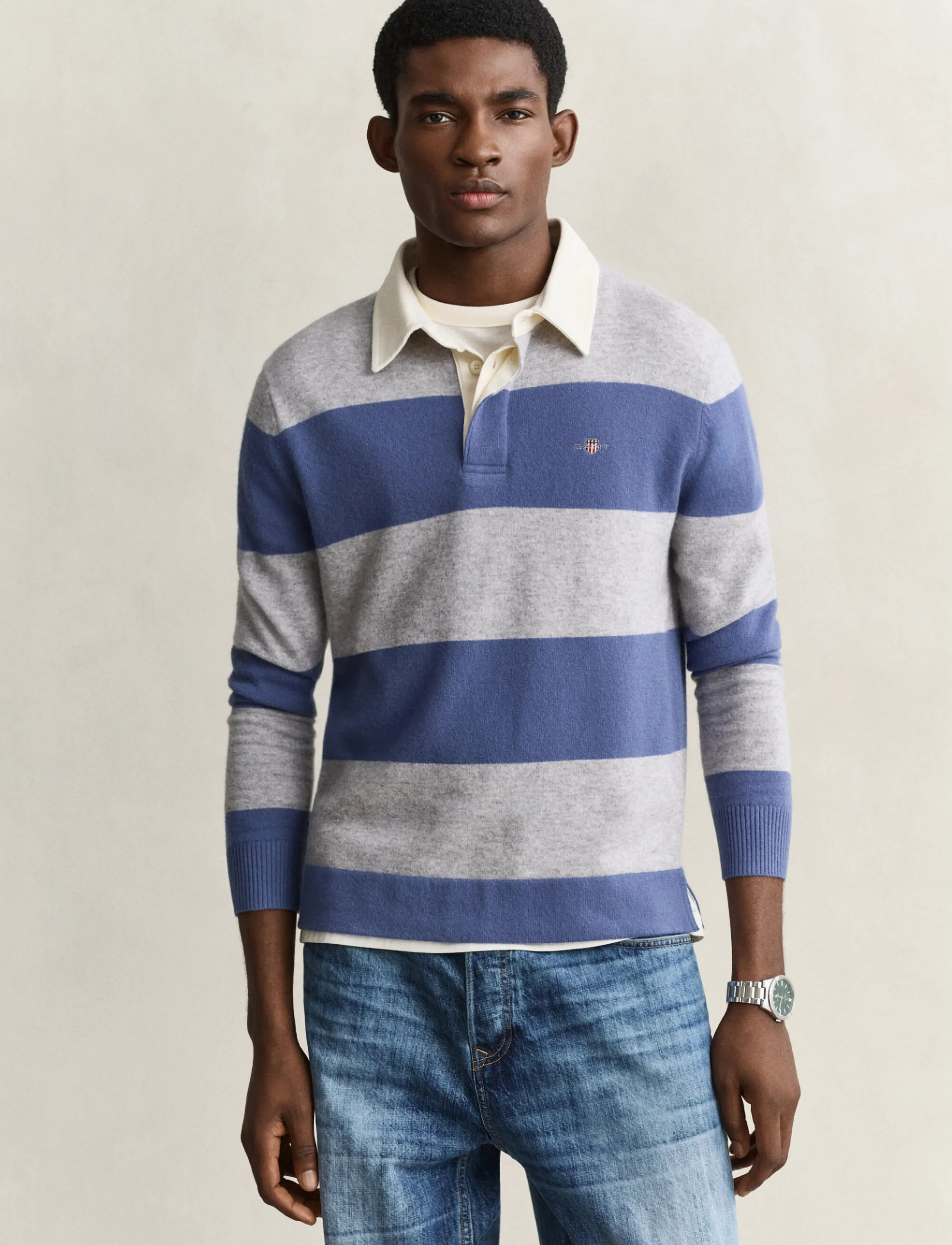 Gant BARSTRIPED LAMBSWOOL RUGGER - Nach Stil kaufen - GREY MELANGE / grey
