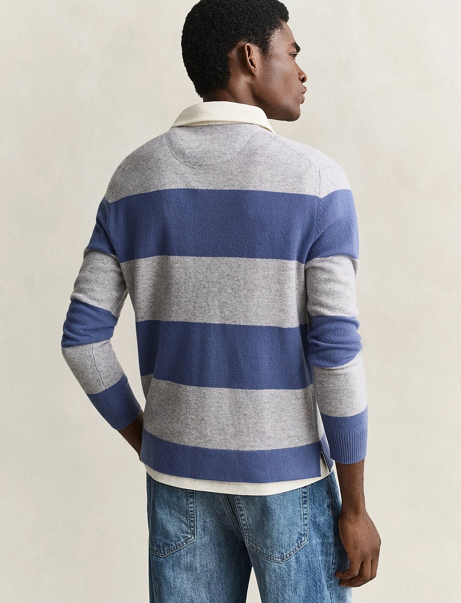 Gant - BARSTRIPED LAMBSWOOL RUGGER - langärmelige strick-polohemden - grey melange - 2