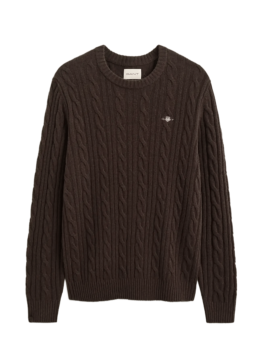 Gant - LAMBSWOOL CABLE C-NECK - round necks - black brown - 1