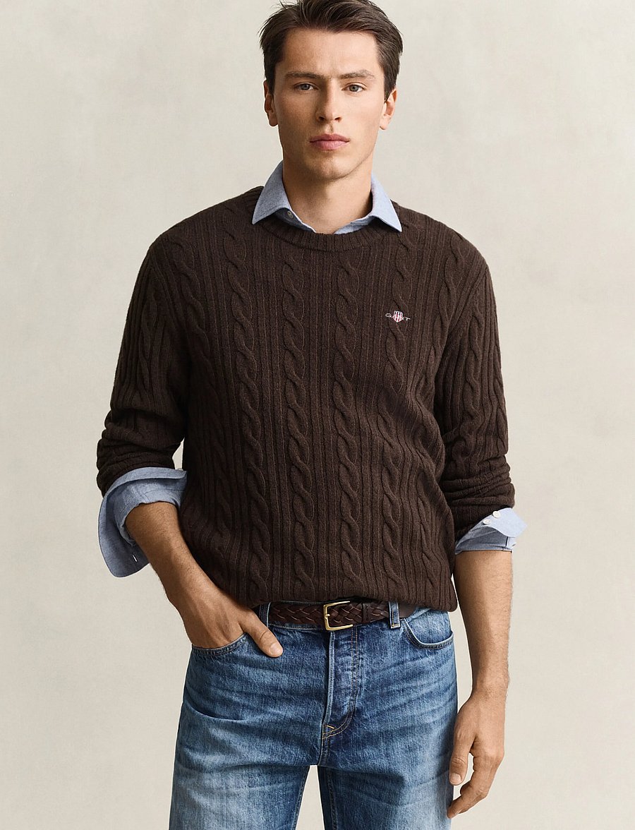Gant - LAMBSWOOL CABLE C-NECK - round necks - black brown - 0