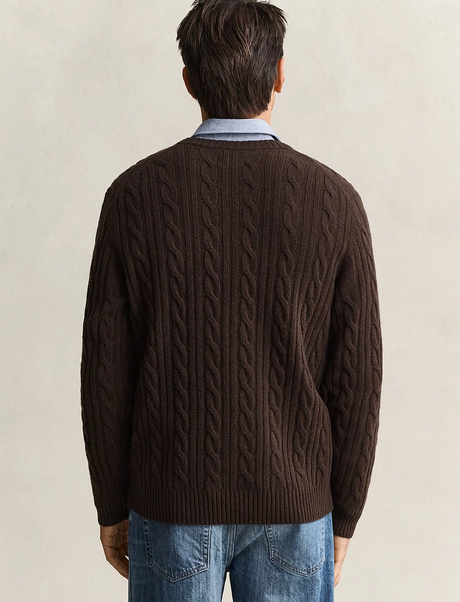 Gant - LAMBSWOOL CABLE C-NECK - round necks - black brown - 2