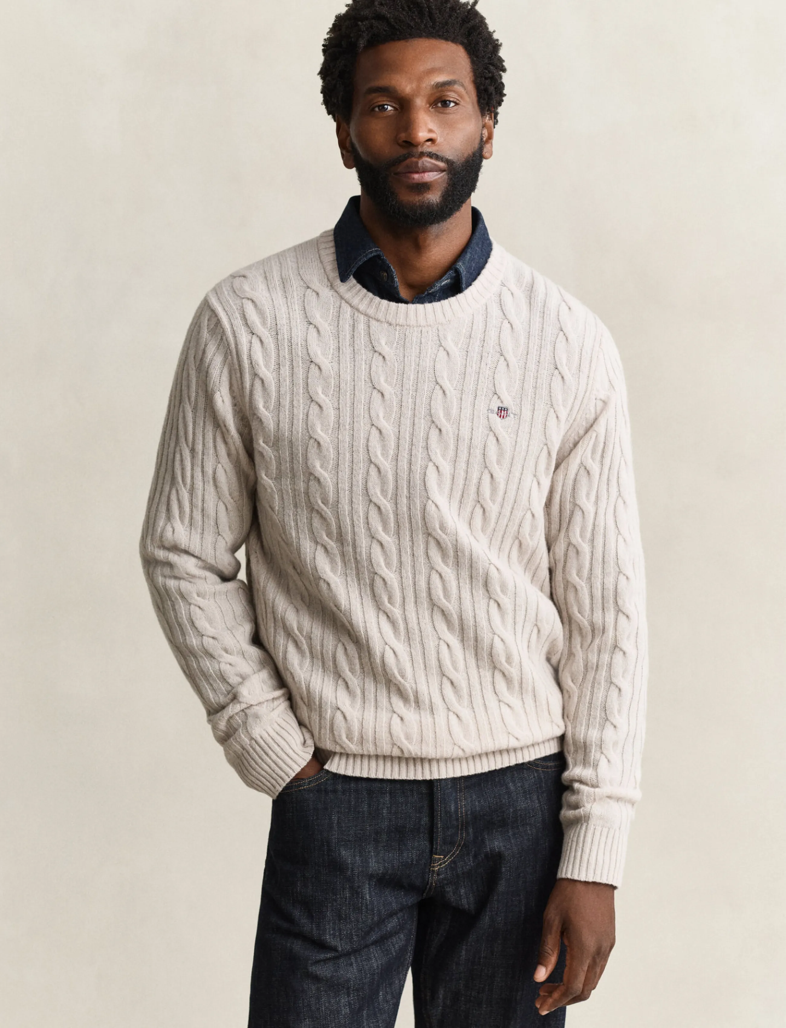 Gant - LAMBSWOOL CABLE C-NECK - Ümara kaelusega - clay beige - 0