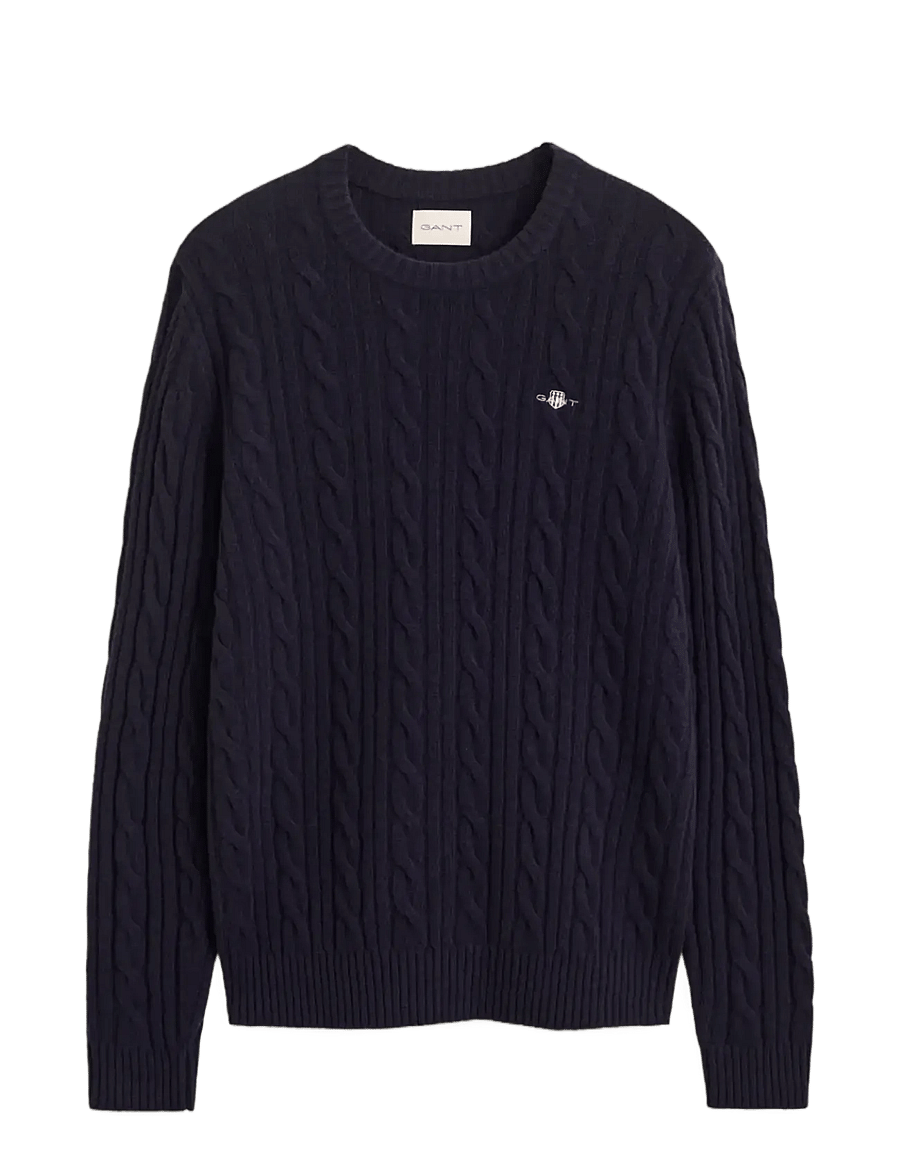 Gant - LAMBSWOOL CABLE C-NECK - evening blue - 1