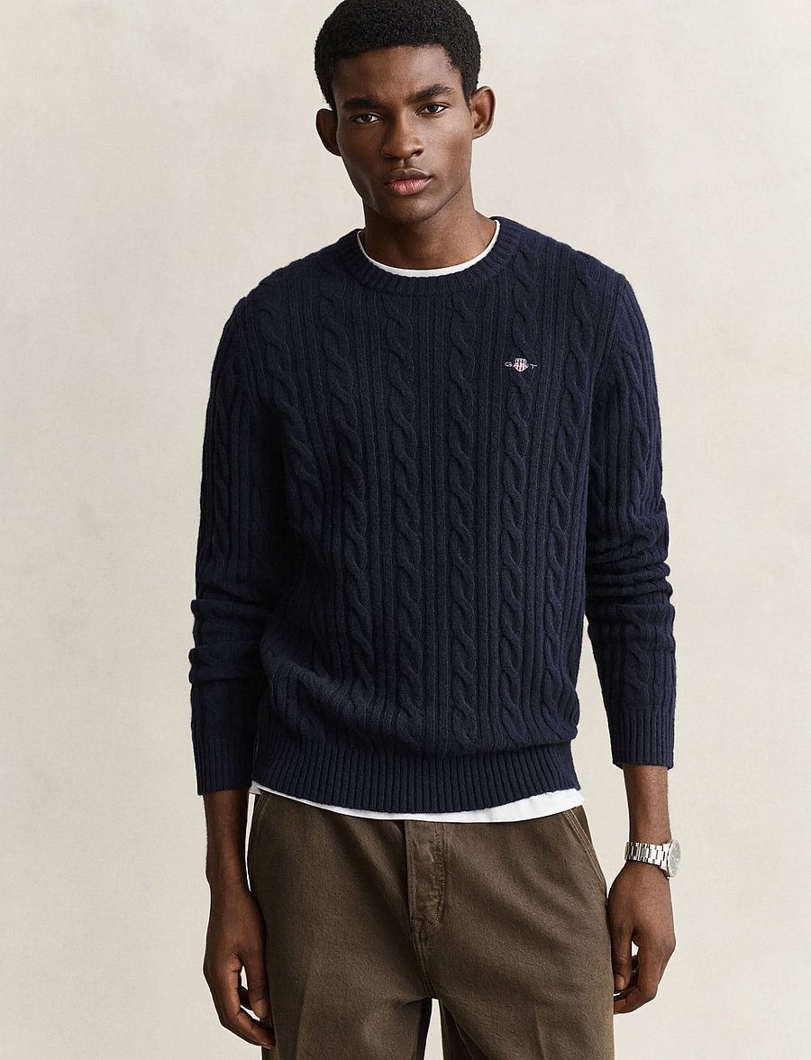 Gant - LAMBSWOOL CABLE C-NECK - evening blue - 0