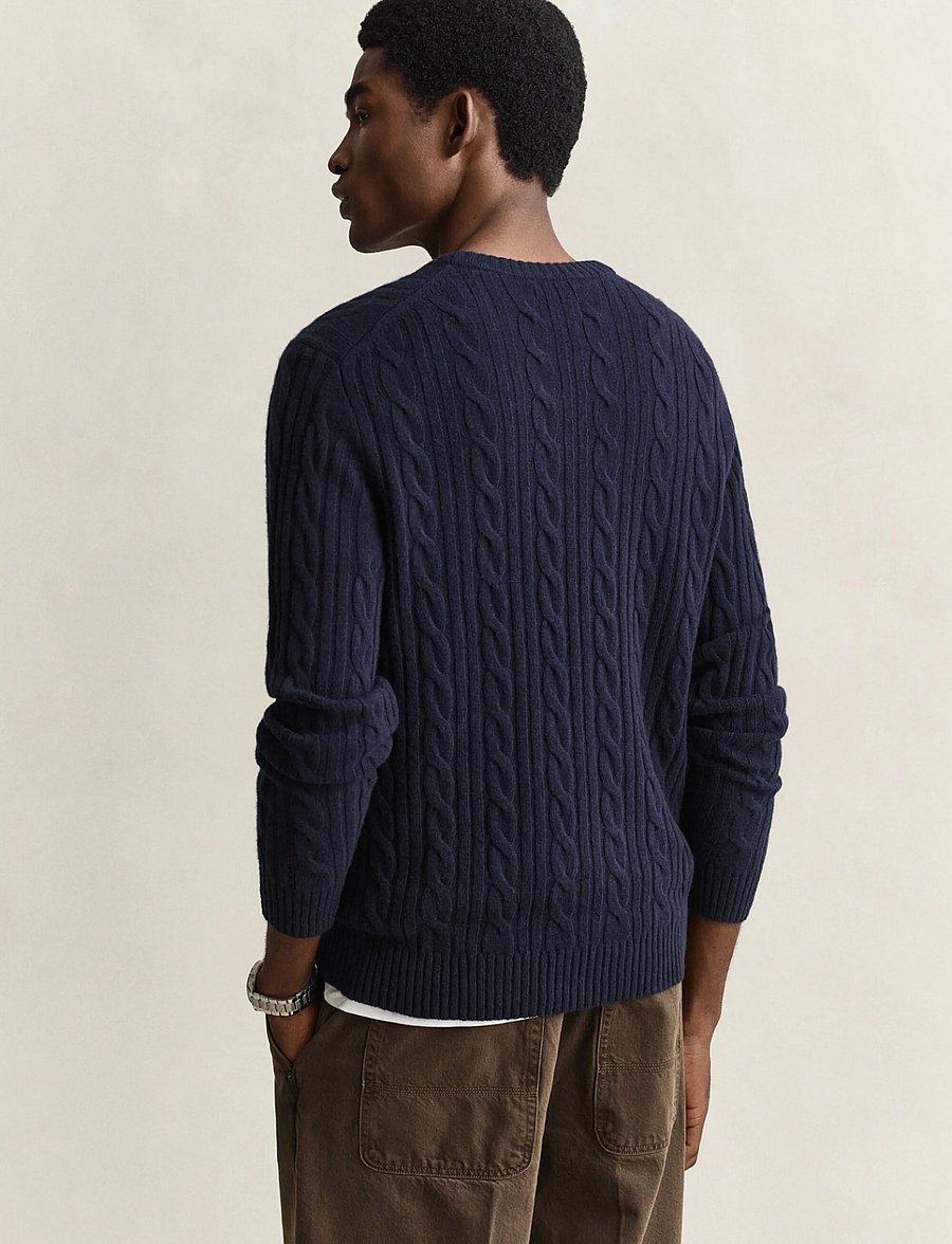 Gant - LAMBSWOOL CABLE C-NECK - evening blue - 2