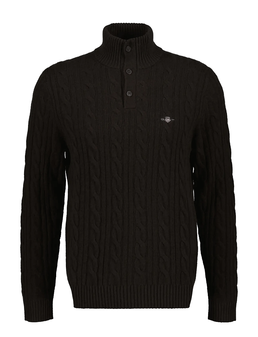 Gant - LAMBSWOOL CABLE HB - half zip jumpers - black brown - 1