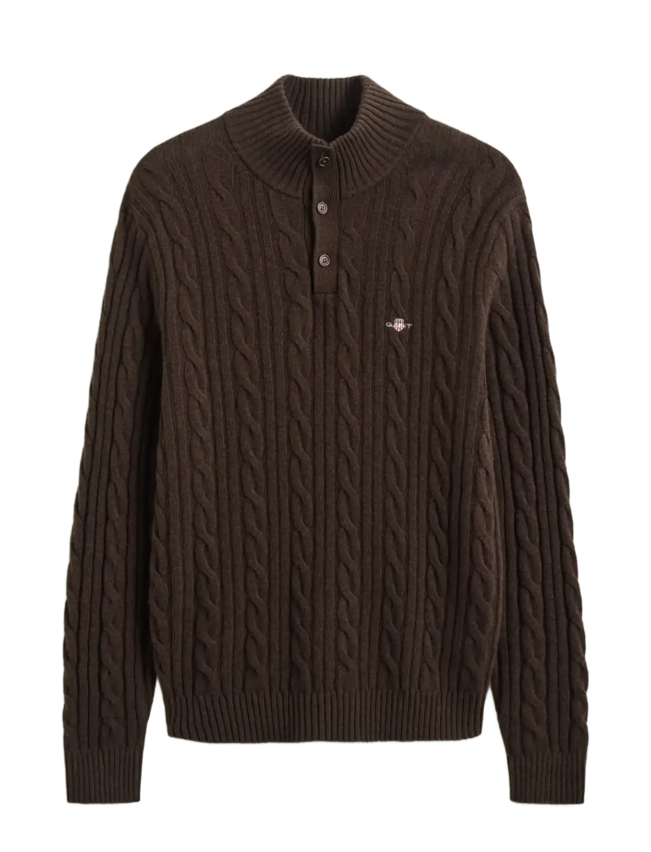 Gant - LAMBSWOOL CABLE HB - poolpika lukuga džemprid - black brown - 1