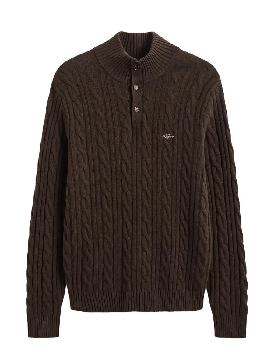 Gant - LAMBSWOOL CABLE HB - poolpika lukuga džemprid - black brown - 1