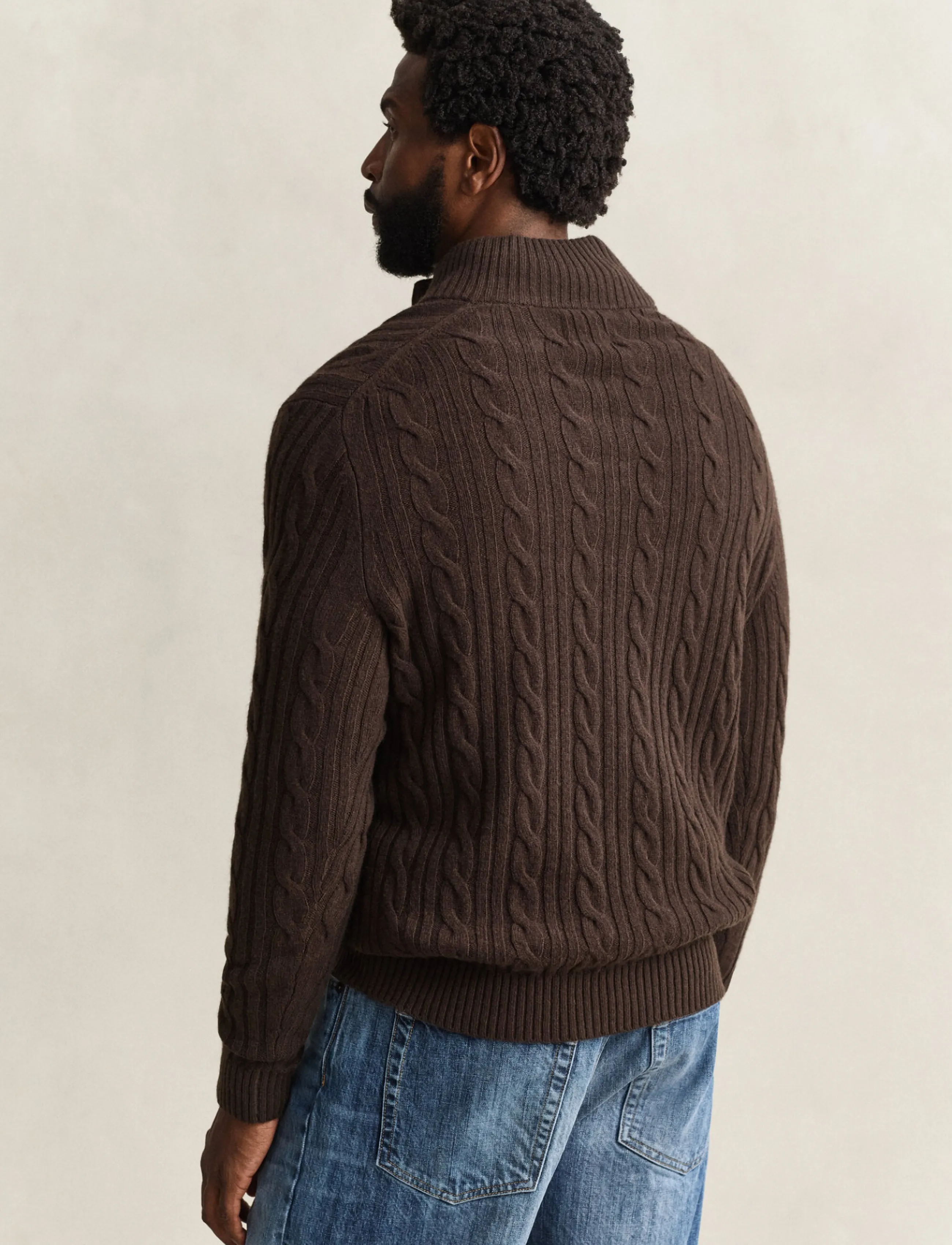 Gant - LAMBSWOOL CABLE HB - half zip jumpers - black brown - 2