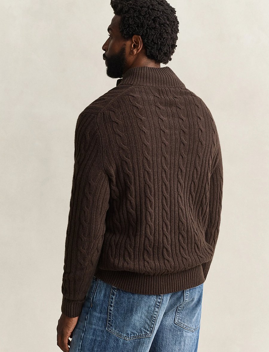 Gant - LAMBSWOOL CABLE HB - half zip jumpers - black brown - 2