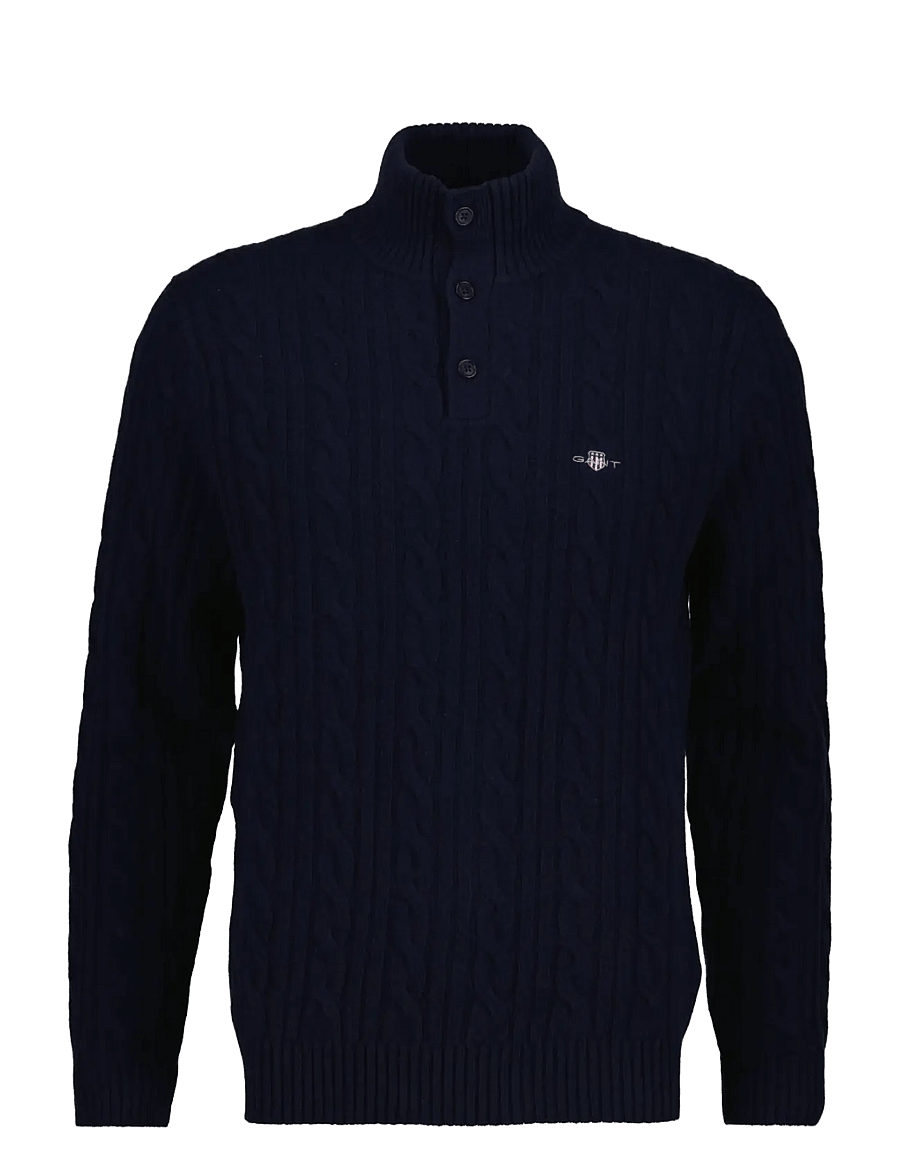 Gant - LAMBSWOOL CABLE HB - poolpika lukuga džemprid - evening blue - 1