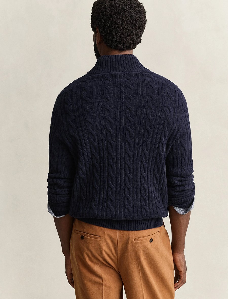 Gant - LAMBSWOOL CABLE HB - poolpika lukuga džemprid - evening blue - 2