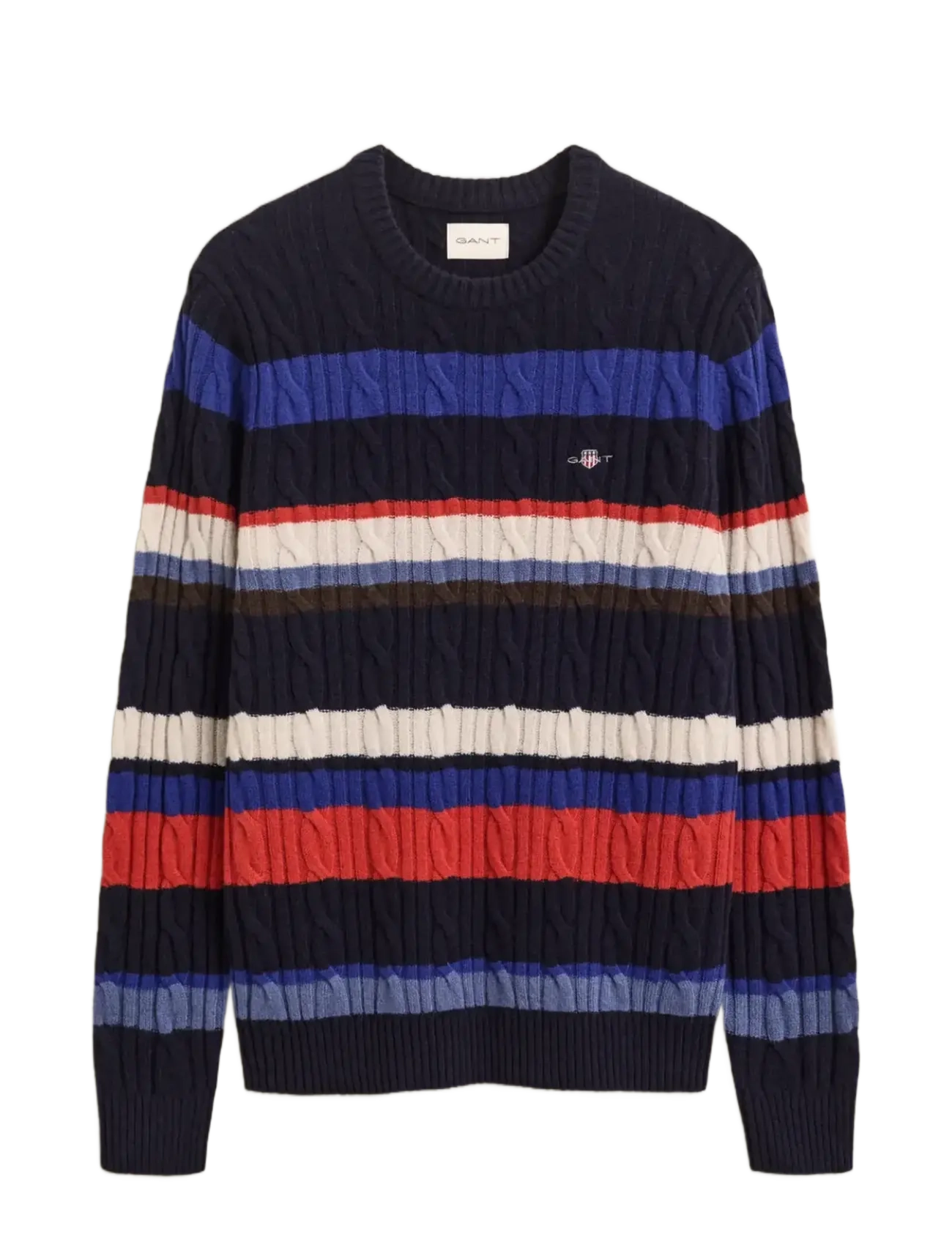 Gant LAMBSWOOL CABLE STRIPED C-NECK - Clothing - EVENING BLUE / multi