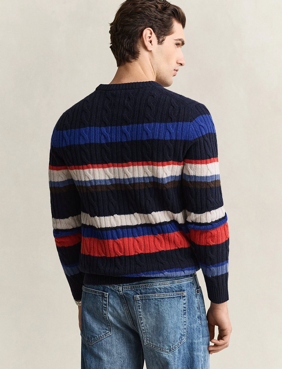 Gant - LAMBSWOOL CABLE STRIPED C-NECK - round necks - evening blue - 2