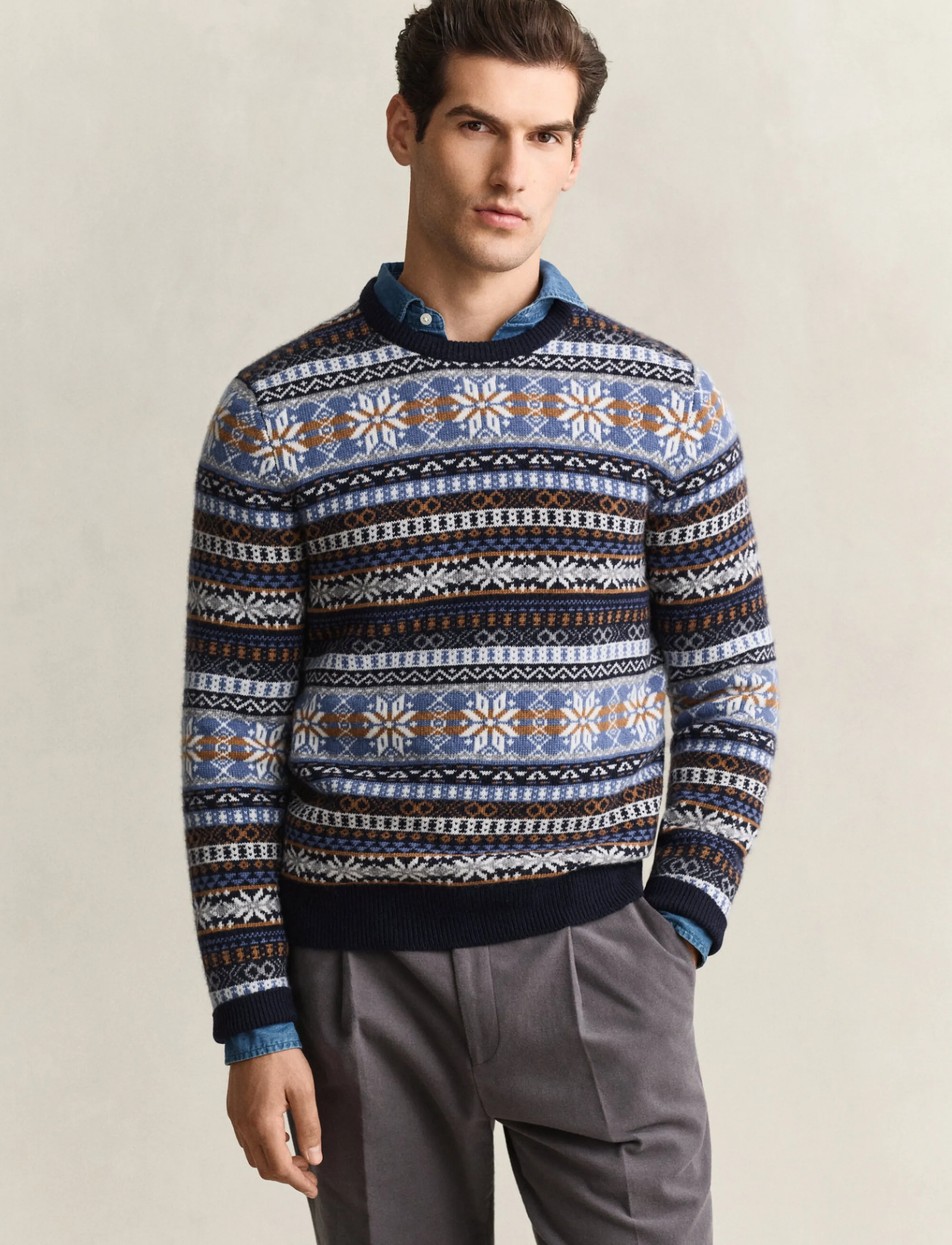 Gant - FAIR ISLE C-NECK - round necks - evening blue - 0